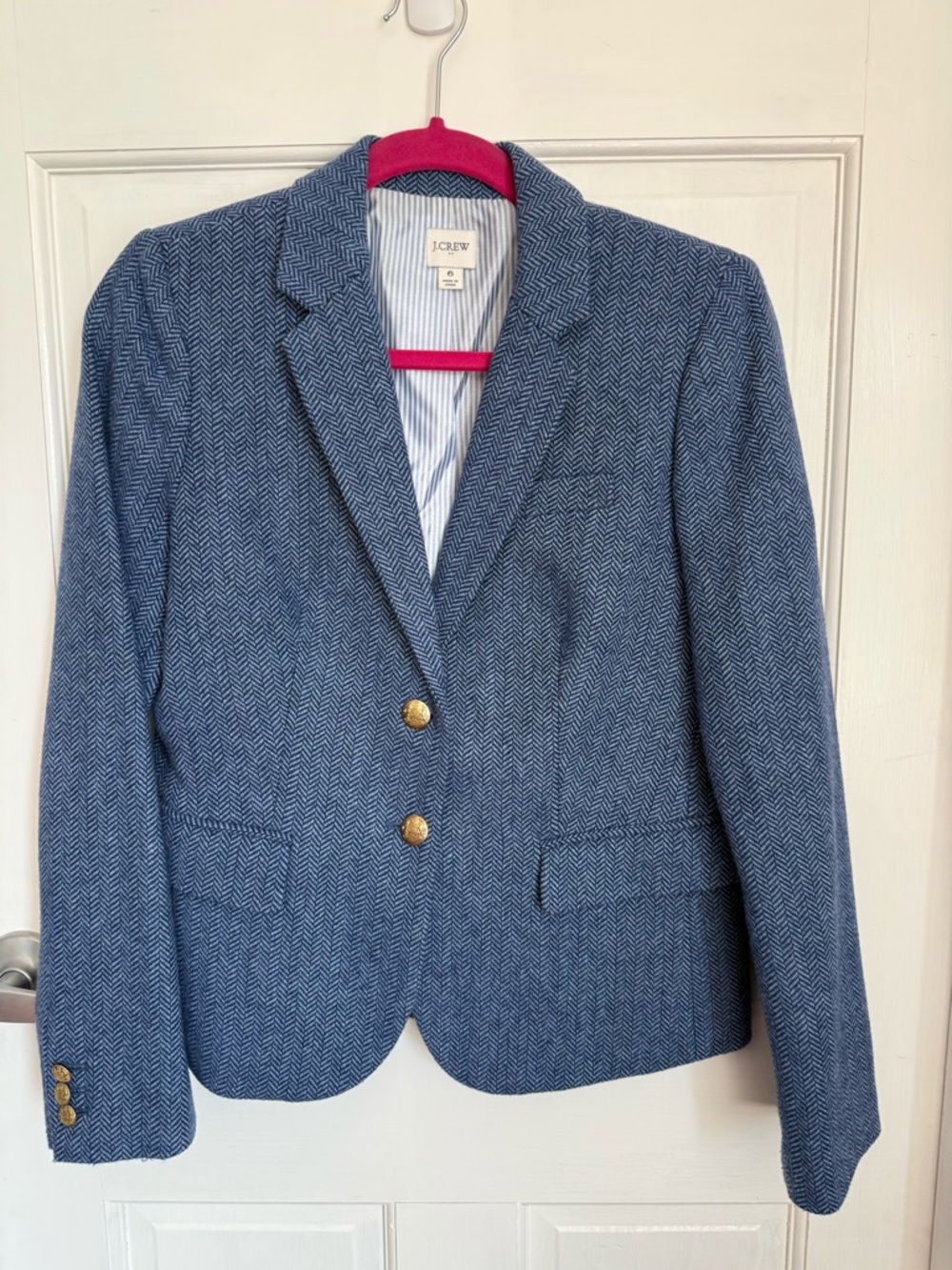 J. Crew Blue Herringbone Tailored Blazer with Gold Buttons
